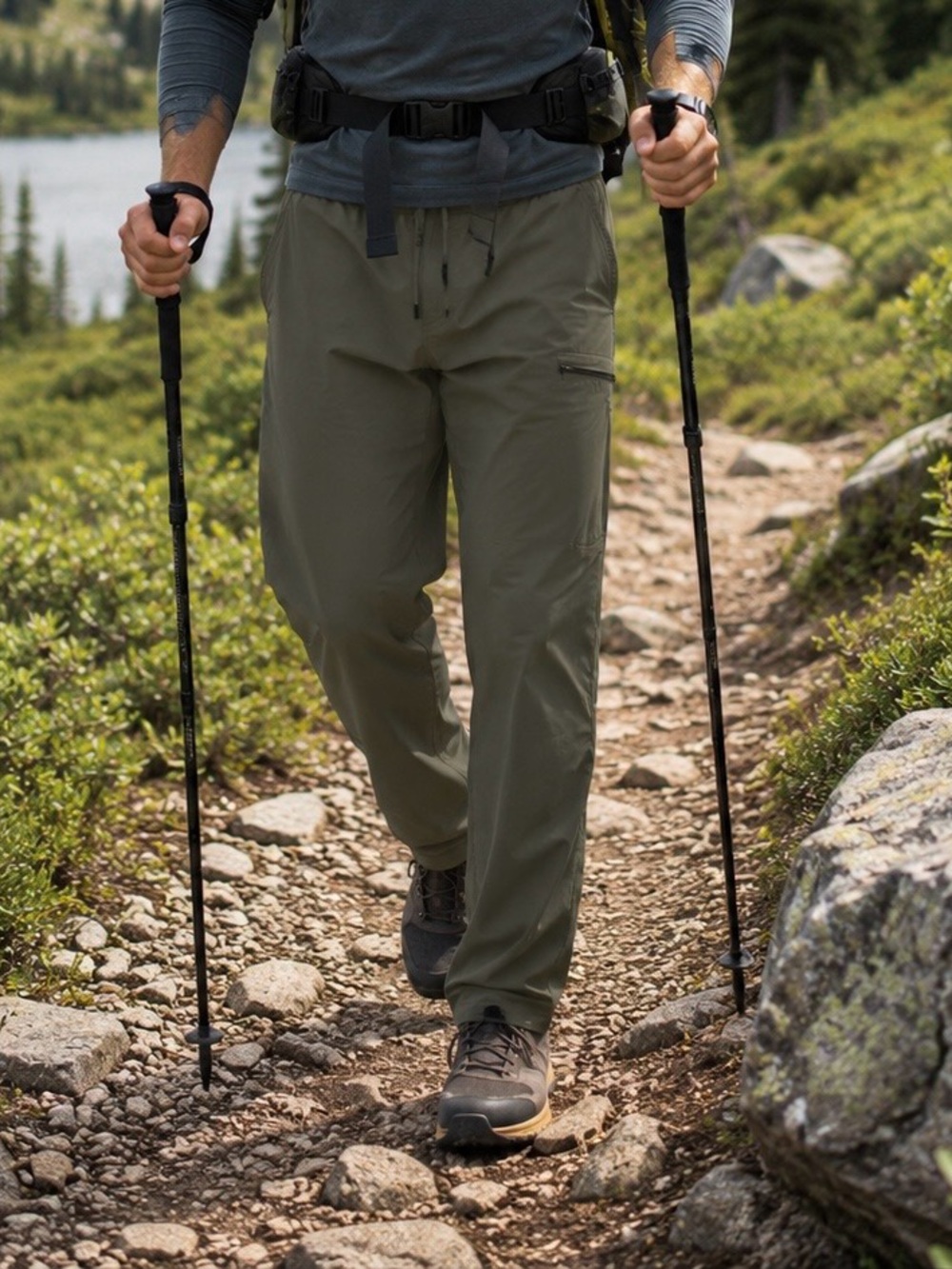 London Fog Supply Pants Men XXL Olive Pull On Performance Hiking Travel Outdoor